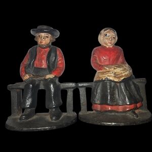 Vintage Cast Iron Couple Figurines - Red and Black